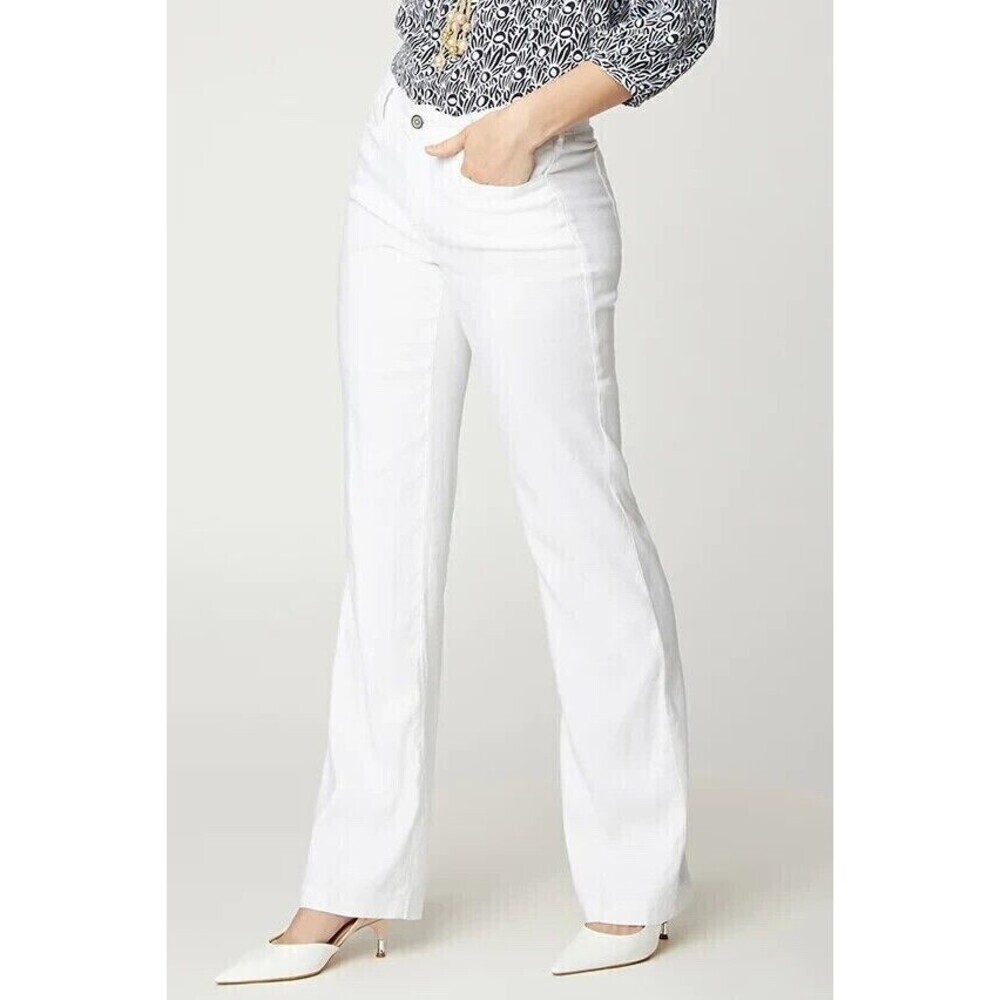 NYDJ Curves 360 Women's Wide Leg Linen Blend Pants Optic White Size 14 $169